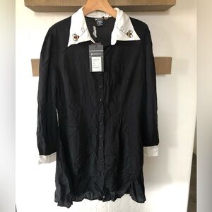 Bright & Beautiful|Black long sleeve dress with contrast collar & bumble bee 🐝